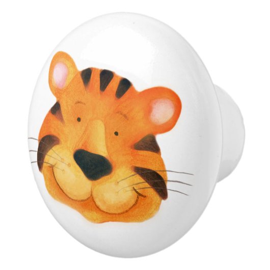 Whimsical tijger cat waterverf art deurknop keramische knop (Rechts)