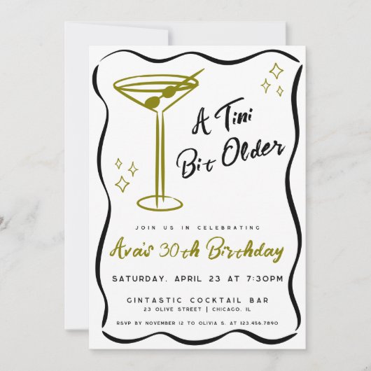 Whimsical Tini beetje oudere Martini verjaardag Kaart (Voorkant)