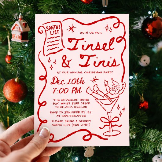 Whimsical Tinsel en Tinis Kerstfeestje Kaart