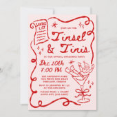 Whimsical Tinsel en Tinis Kerstfeestje Kaart (Voorkant)