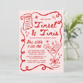 Whimsical Tinsel en Tinis Kerstfeestje Kaart (Staand voorkant)