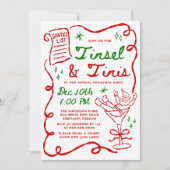 Whimsical Tinsel en Tinis Kerstfeestje Kaart (Voorkant)