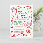 Whimsical Tinsel en Tinis Kerstfeestje Kaart (Staand voorkant)