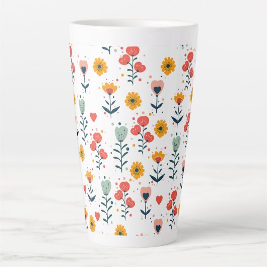 Whimsical Tiny Floral Pattern Tote Bag Latte Mok (Voorkant)