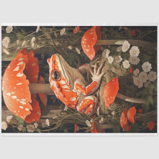 Whimsical Toad op levendige paddenstoeldecoupage Tissuepapier (Voorkant)