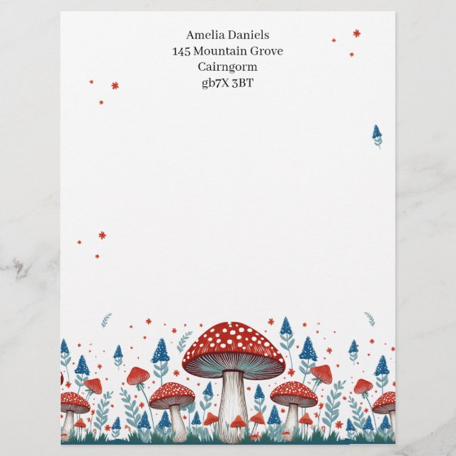 Whimsical Toadstool gepersonaliseerd Briefhoofd (Voorkant)