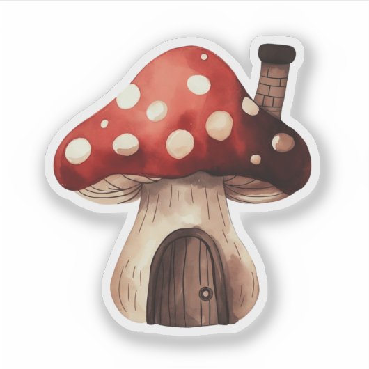 Whimsical Toadstool Mushroom House Illustration Sticker (Voorkant)