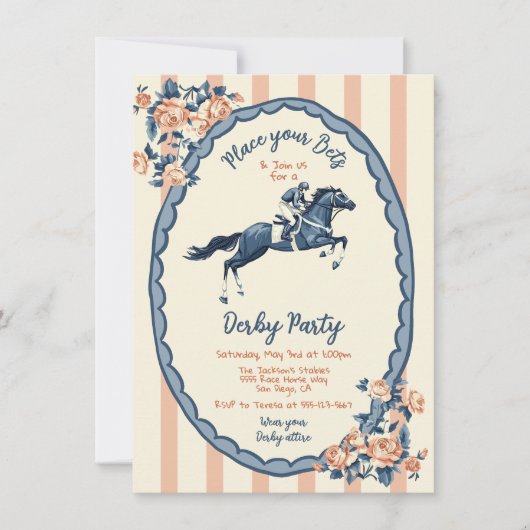 Whimsical Toile Derby Party Kaart (Voorkant)