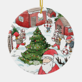 Whimsical Tomten Kerstmis Waterverf Keramisch Ornament