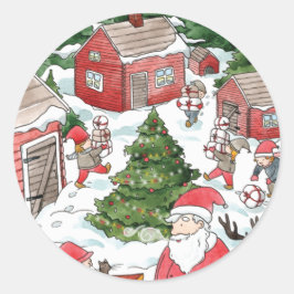 Whimsical Tomten Kerstmis Waterverf Ronde Sticker