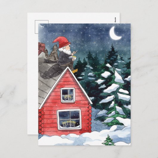 Whimsical Tomten (Zweeds kerstgeit) Feestdagenkaart (Voorkant / Achterkant)