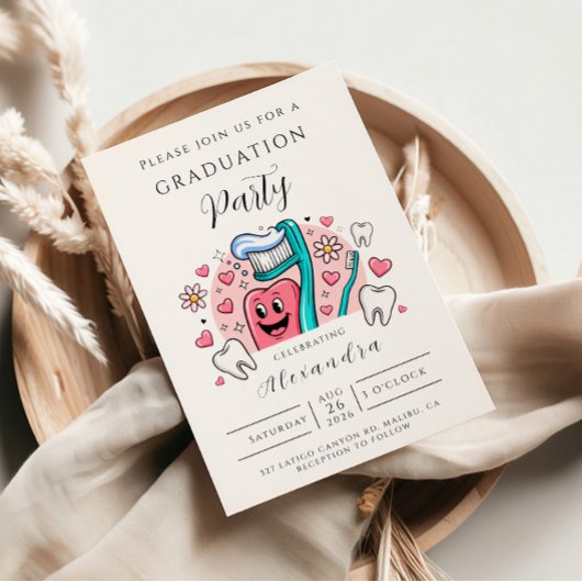 Whimsical Tooth & Hearts Dental Graduation Party Kaart