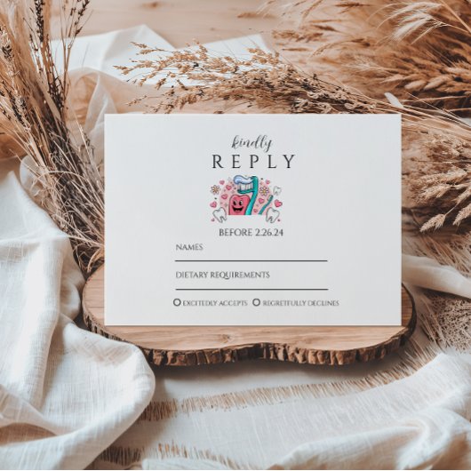 Whimsical Tooth & Hearts Dental Graduation Party RSVP Kaartje