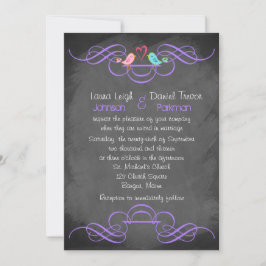 Whimsical Tortelduifjes, Chalkboard Wedding - Paar Kaart