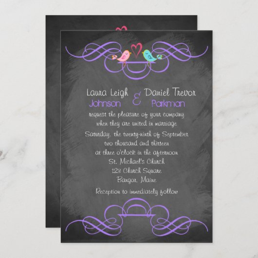 Whimsical Tortelduifjes, Chalkboard Wedding - Paar Kaart (Voorkant / Achterkant)