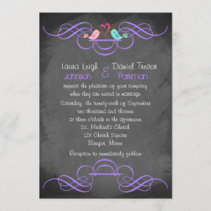 Whimsical Tortelduifjes, Chalkboard Wedding - Paar Kaart