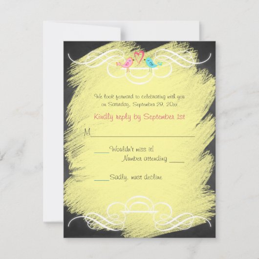 Whimsical Tortelduifjes Chalkboard Wedding RSVP Ca (Voorkant)