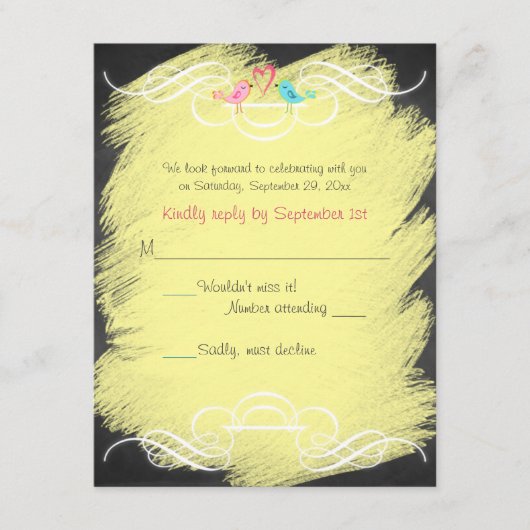 Whimsical Tortelduifjes Chalkboard Wedding RSVP Ca (Voorkant)