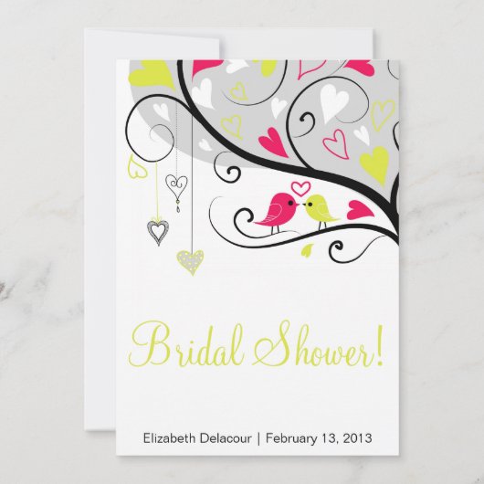 Whimsical Tortelduifjes Gray Bridal Shower Invitat Kaart (Achterkant)
