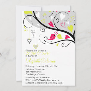 Whimsical Tortelduifjes Gray Bridal Shower Invitat Kaart