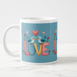 Whimsical Tortelduifjes Pastel Cottagecore Art Grote Koffiekop