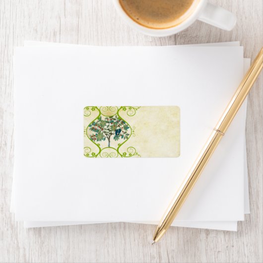 Whimsical Tortelduifjes Sittin in een Boomadres Etiket (Insitu)