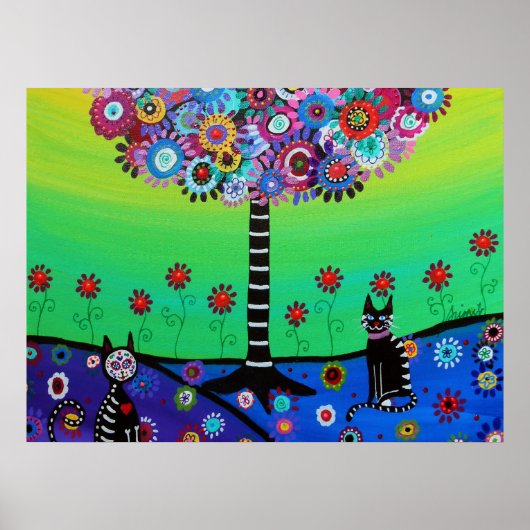 Whimsical Town Cats day Out Schilderen door gevang Poster (Voorkant)