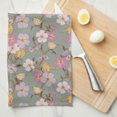 Whimsical Trailing Florals and Birds Keukenhanddoe Theedoek (Quarter Fold)