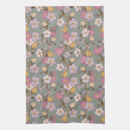 Whimsical Trailing Florals and Birds Keukenhanddoe Theedoek (Verticaal)