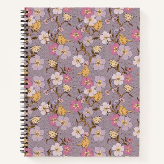 Whimsical Trailing Florals and Birds - Lavendel Notitieboek (Voorkant)