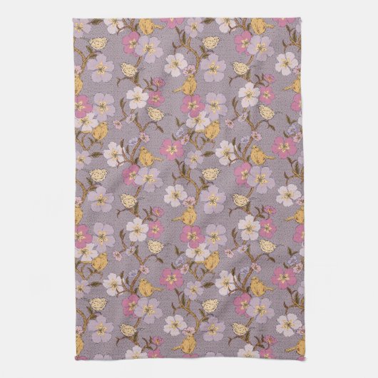 Whimsical Trailing Florals and Birds - Lavendel Theedoek (Verticaal)
