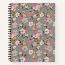 Whimsical Trailing Florals and Birds - Sage Green Notitieboek