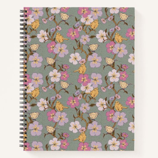 Whimsical Trailing Florals and Birds - Sage Green Notitieboek (Voorkant)