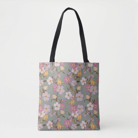 Whimsical Trailing Florals and Birds - Sage Green Tote Bag (Voorkant)