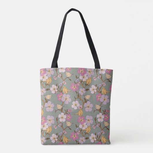Whimsical Trailing Florals and Birds - Sage Green Tote Bag (Achterkant)
