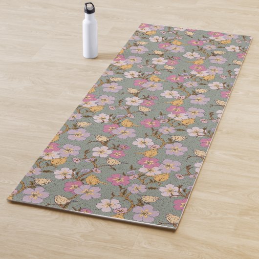 Whimsical Trailing Florals and Birds - Sage Green Yogamat (In situ)