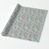 Whimsical Trailing Florals and Birds - Turquoise Cadeaupapier (Uitgerold)