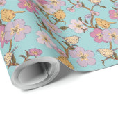 Whimsical Trailing Florals and Birds - Turquoise Cadeaupapier (Rol Hoek)