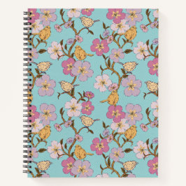 Whimsical Trailing Florals and Birds - Turquoise Notitieboek