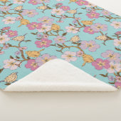 Whimsical Trailing Florals and Birds - Turquoise Sherpa Deken (3/4)