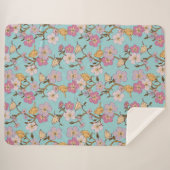 Whimsical Trailing Florals and Birds - Turquoise Sherpa Deken (Voorkant (horizontaal))