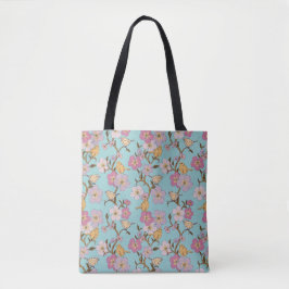 Whimsical Trailing Florals and Birds - Turquoise Tote Bag