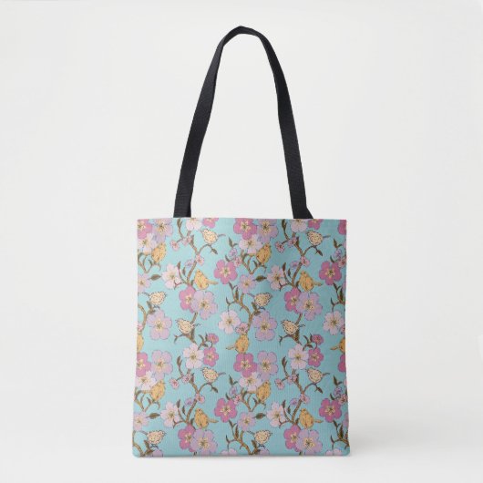 Whimsical Trailing Florals and Birds - Turquoise Tote Bag (Voorkant)