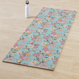Whimsical Trailing Florals and Birds - Turquoise Yogamat