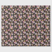 Whimsical Trailing Florals and Birds - Zwart/Grijs Cadeaupapier (Vlak)