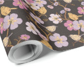 Whimsical Trailing Florals and Birds - Zwart/Grijs Cadeaupapier (Rol Hoek)