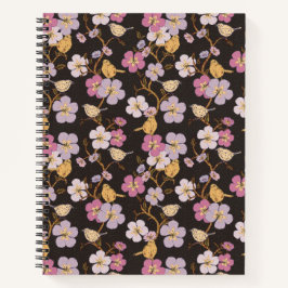 Whimsical Trailing Florals and Birds - Zwart/Grijs Notitieboek