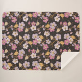 Whimsical Trailing Florals and Birds - Zwart/Grijs Sherpa Deken (Voorkant (horizontaal))