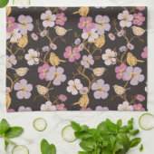 Whimsical Trailing Florals and Birds - Zwart/Grijs Theedoek (Gevouwen)