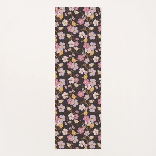 Whimsical Trailing Florals and Birds - Zwart/Grijs Yogamat (Voorkant)